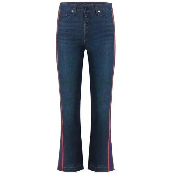 Veronica Beard Jeans Women’s 27x26 Carolyn 10" Baby Boot Red Side Stripes - Picture 1 of 10